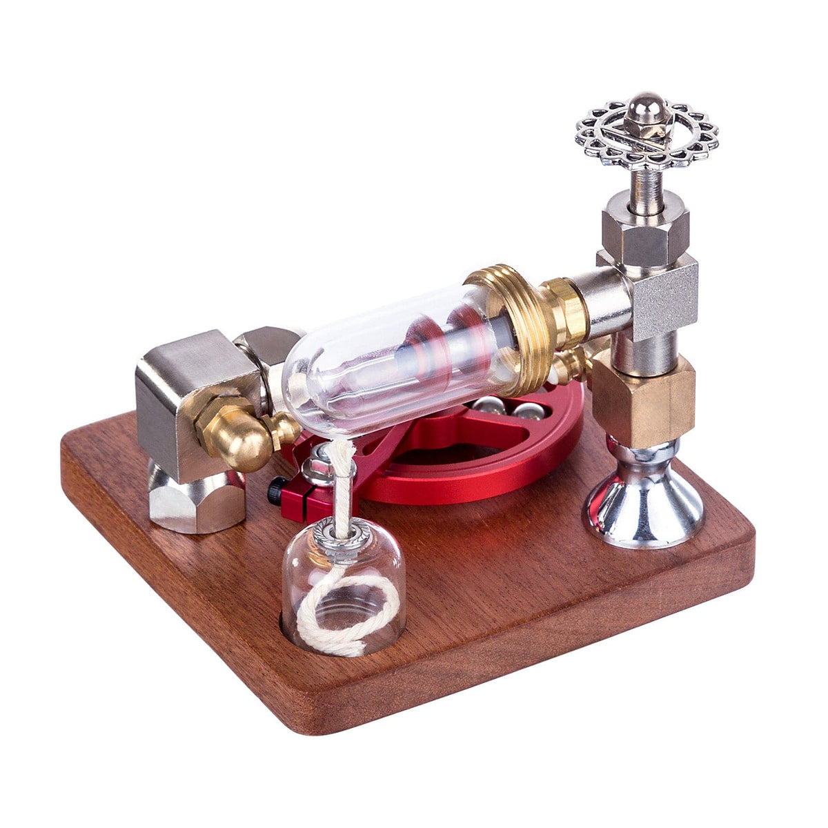 Speed-Controlled Single Cylinder Stirling Engine with Regulator Free Piston External Combustion Engine - Red - stirlingkit