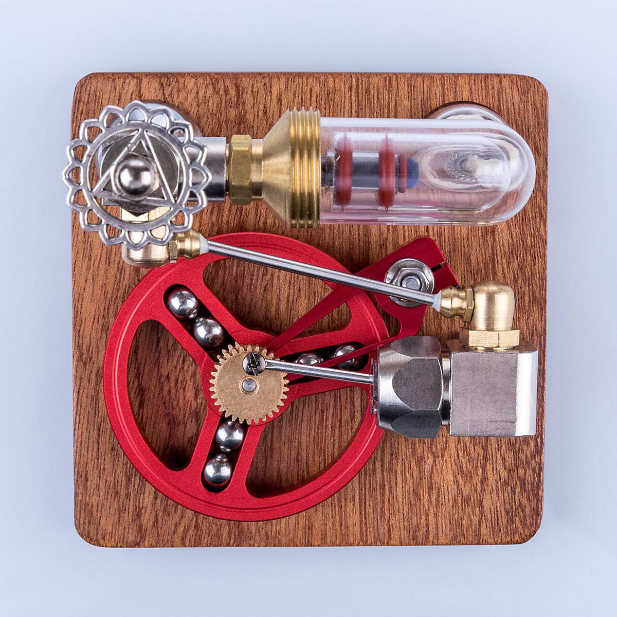 Speed-Controlled Single Cylinder Stirling Engine with Regulator Free Piston External Combustion Engine - Red - stirlingkit