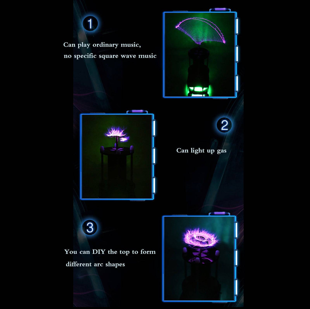 Stark Single Tube Tesla Coil with Glow Tube Musical Educational Exhibits Science Model Toy - stirlingkit