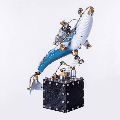 Steampunk Blue Whale Mechanical Model Hand Assembled Home Decoration Crafts - stirlingkit