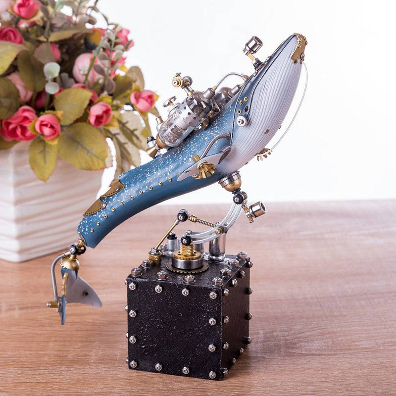 Steampunk Blue Whale Mechanical Model Hand Assembled Home Decoration Crafts - stirlingkit