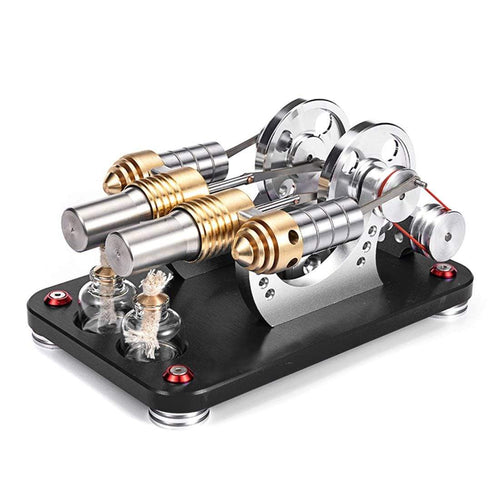 Stirling Engine Kit 2-Cylinder Parallel Bootable Micro External Combustion Engine Model - stirlingkit