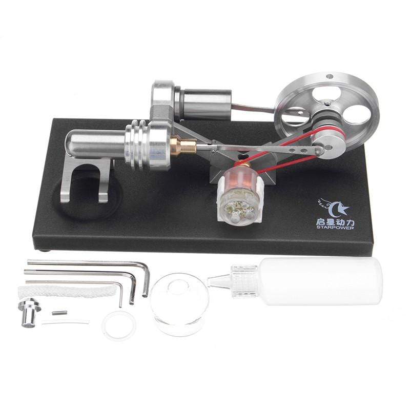 Stirling Engine Kit DIY Metal Cylinder With 4Pcs LED Light Black Metal Baseplate Stem Steam Model Set - stirlingkit