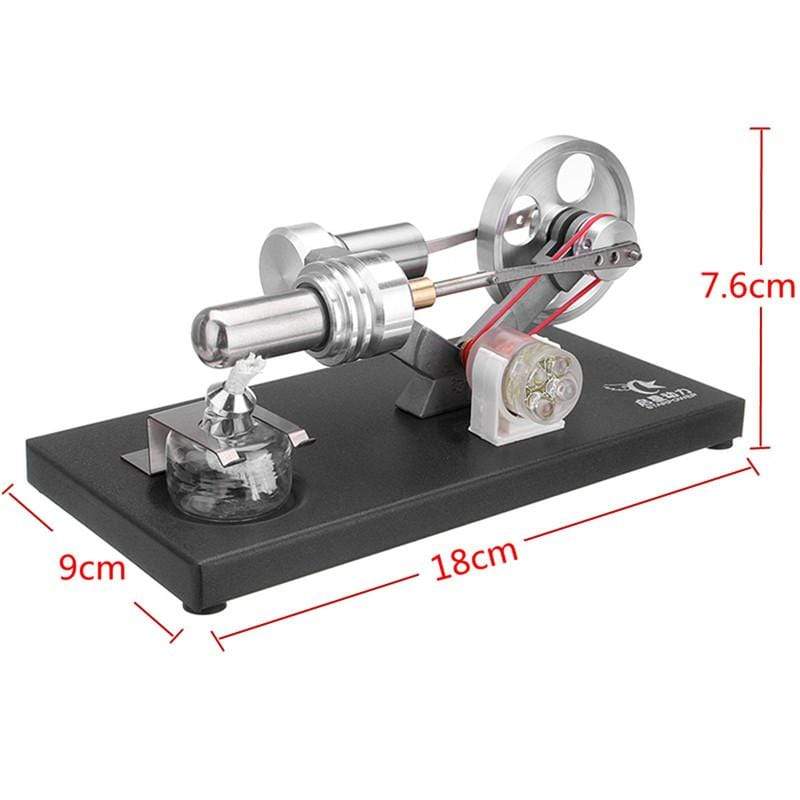 Stirling Engine Kit DIY Metal Cylinder With 4Pcs LED Light Black Metal Baseplate Stem Steam Model Set - stirlingkit