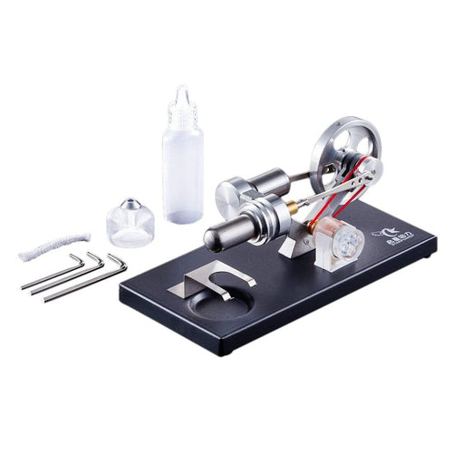 Stirling Engine Kit DIY Metal Cylinder With 4Pcs LED Light Black Metal Baseplate Stem Steam Model Set - stirlingkit