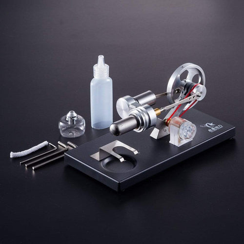 Stirling Engine Kit DIY Metal Cylinder With 4Pcs LED Light Black Metal Baseplate Stem Steam Model Set - stirlingkit