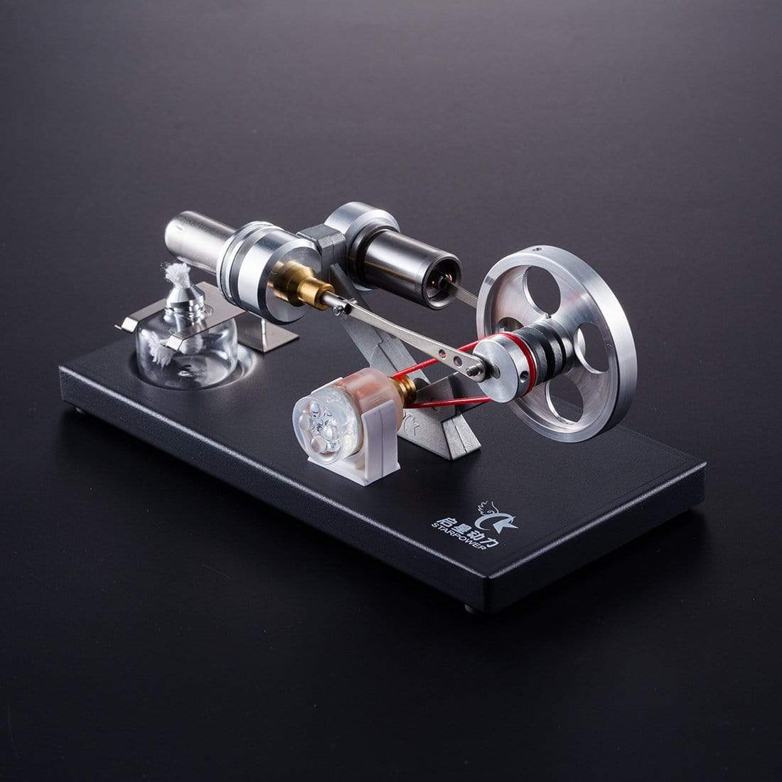 Stirling Engine Kit DIY Metal Cylinder With 4Pcs LED Light Black Metal Baseplate Stem Steam Model Set - stirlingkit