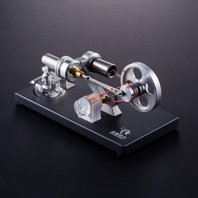 Stirling Engine Kit DIY Metal Cylinder With 4Pcs LED Light Black Metal Baseplate Stem Steam Model Set - stirlingkit