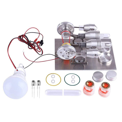 Double Cylinder Stirling Engine Motor Model Educational Toy Electricity Generator Physics Science Experiment Kits - stirlingkit