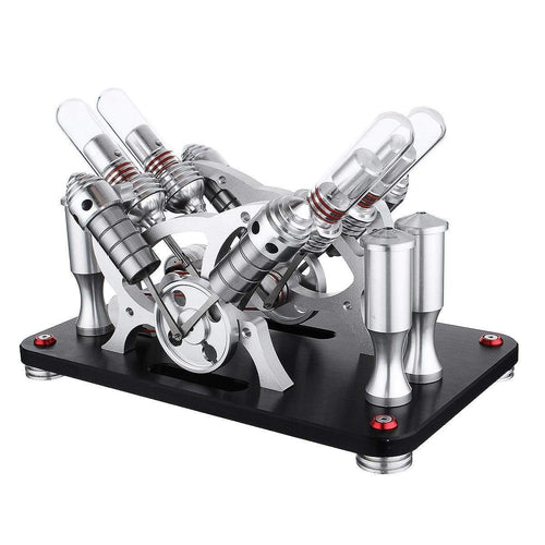 Stirling Engine Kit Metal Bootable V4 4-Cylinder Parallel Micro External Combustion Engine Model - stirlingkit