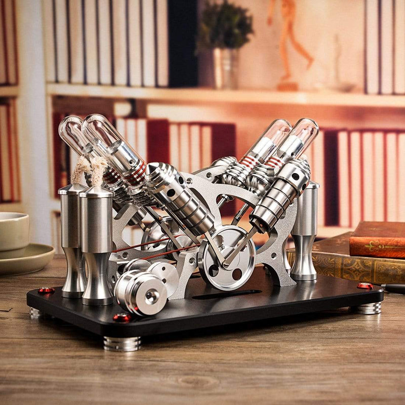 Stirling Engine Kit Metal Bootable V4 4-Cylinder Parallel Micro External Combustion Engine Model - stirlingkit