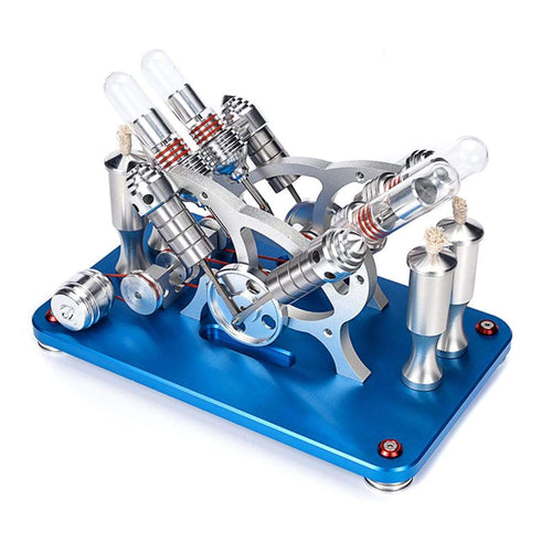 Stirling Engine Kit Metal Bootable V4 4-Cylinder Parallel Micro External Combustion Engine Model - stirlingkit