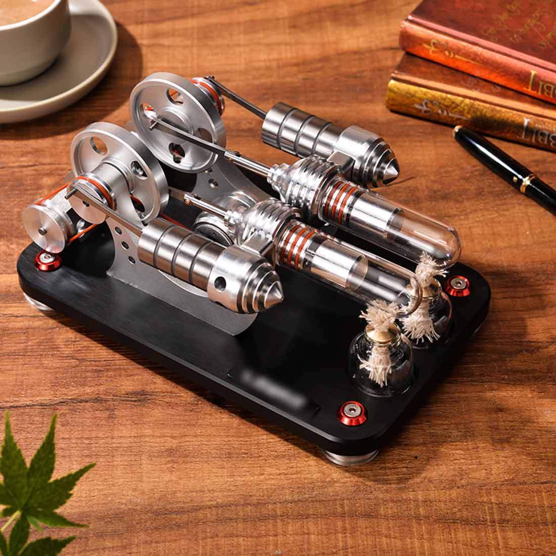 Stirling Engine Kit Micro Metal Double-Cylinder Parallel Bootable External Combustion Engine Model - stirlingkit