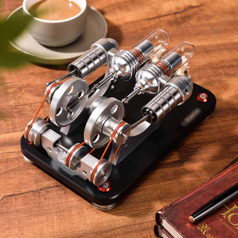 Stirling Engine Kit Micro Metal Double-Cylinder Parallel Bootable External Combustion Engine Model - stirlingkit