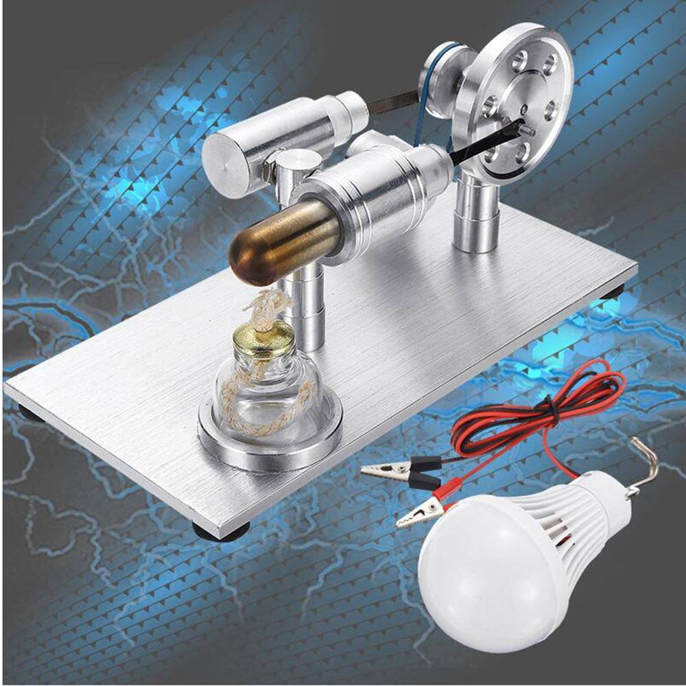 Stirling Engine Kit Model Metal External Combustion With Light Bulb Developmental Toy - stirlingkit