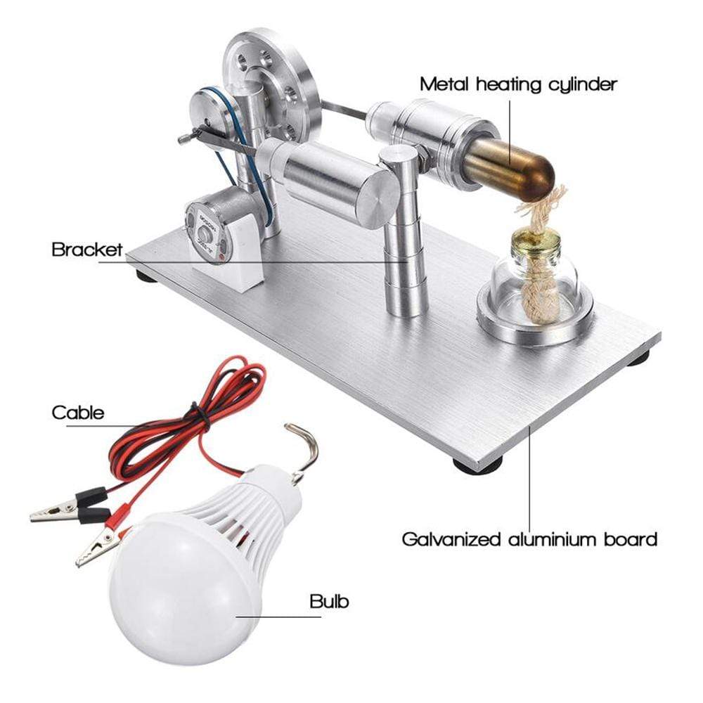 Stirling Engine Kit Model Metal External Combustion With Light Bulb Developmental Toy - stirlingkit