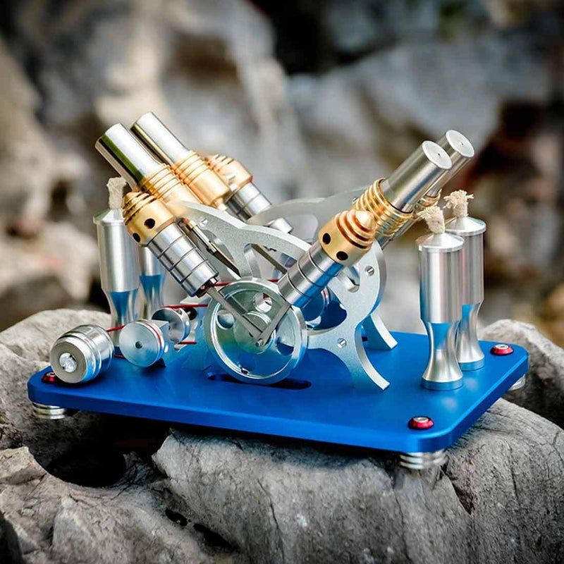 Stirling Engine Kit V4 4-Cylinder Parallel Micro External Combustion Engine Model - stirlingkit