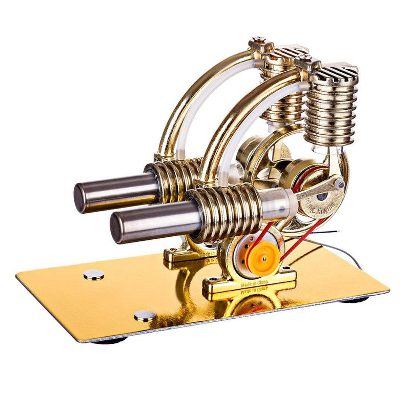 Stirling Engine Model Kit L-Shape Double Cylinders with All-metal Base and Big Bulb - stirlingkit