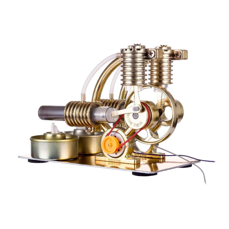 Stirling Engine Model Kit L-Shape Double Cylinders with All-metal Base and Big Bulb - stirlingkit