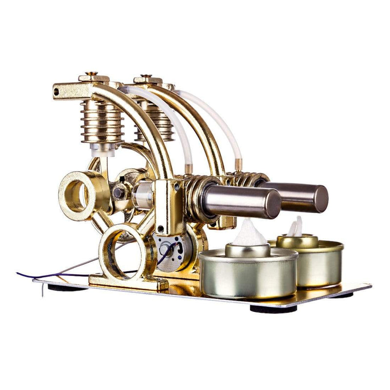 Stirling Engine Model Kit L-Shape Double Cylinders with All-metal Base and Big Bulb - stirlingkit