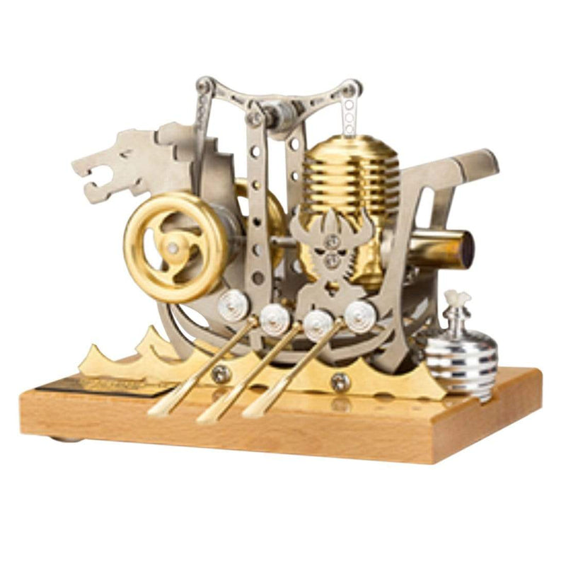 Stirling Engine Model Pirate Ship Single-cylinder High-end Precision All-metal Assembled Movable Metal Mechanical Engine Toy - stirlingkit