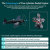 TECHING DIY 5 Cylinder Electric Mechanical Aircraft Radial Engine Model Kits That Runs 250+pcs - stirlingkit