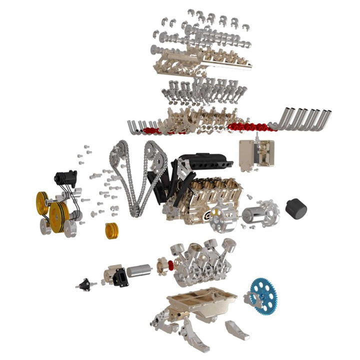 Teching V8 Mechanical Metal Assembly DIY Car Engine Model Kit 500+Pcs Educational Experiment Toy - stirlingkit