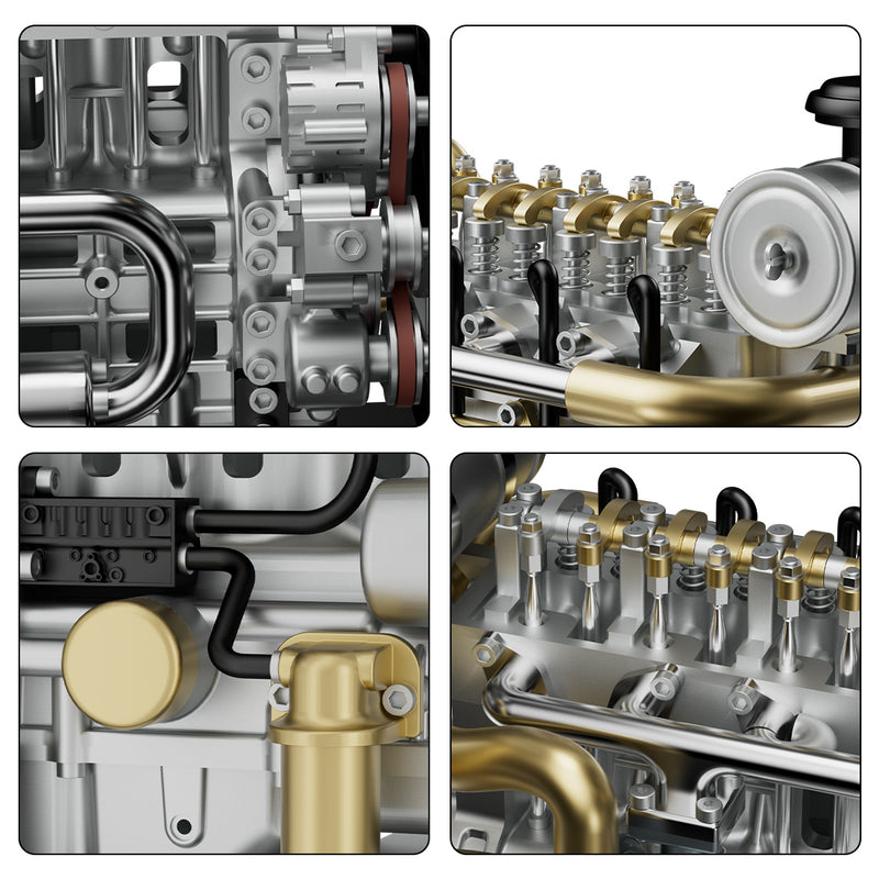 TECHING Workable Mini Diesel Engine Metal Model Kits DIY OHV 4-cylinder ...