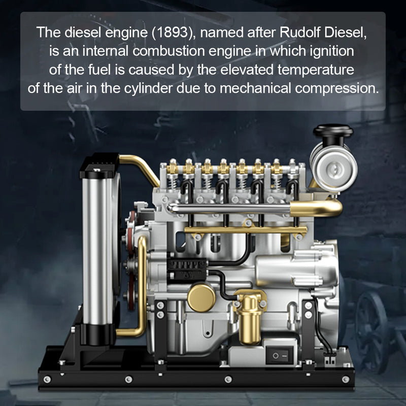 TECHING Workable Mini Diesel Engine Metal Model Kits DIY OHV 4-cylinder ...