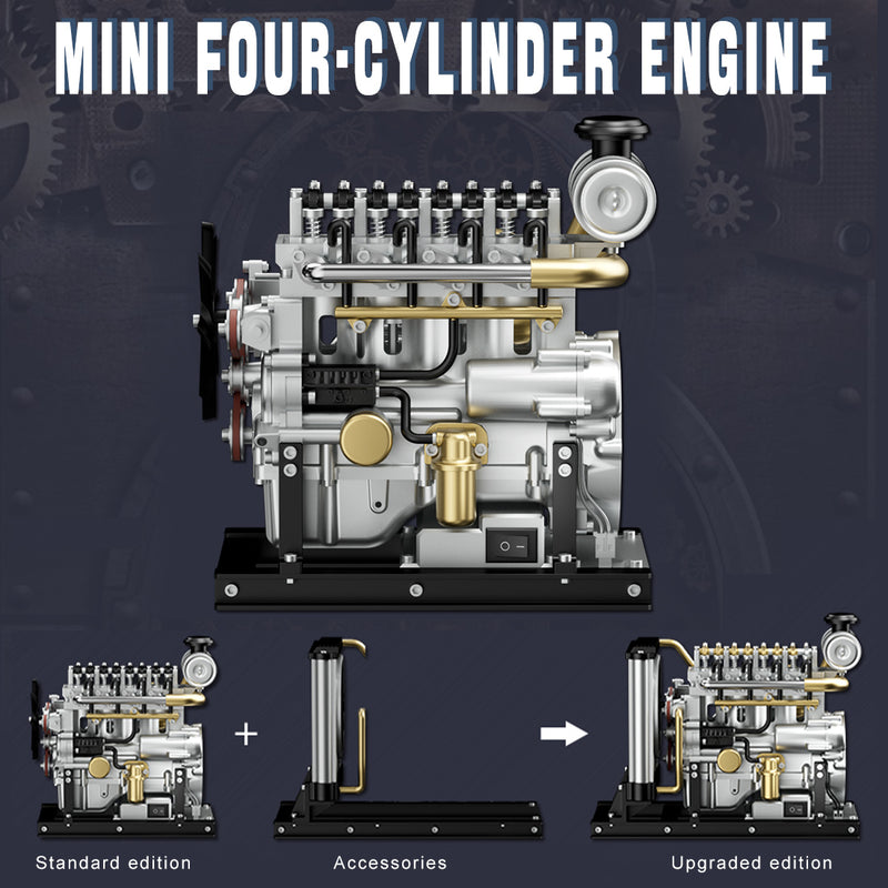 TECHING Workable Mini Diesel Engine Metal Model Kits DIY OHV 4-cylinder ...