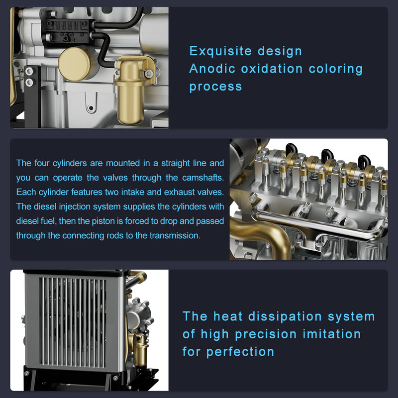 TECHING Workable Mini Diesel Engine Metal Model Kits DIY OHV 4-cylinder ...