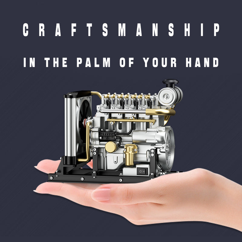 TECHING Workable Mini Diesel Engine Metal Model Kits DIY OHV 4-cylinder ...