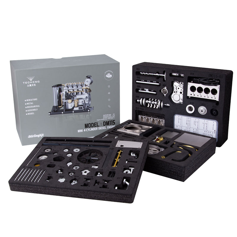 TECHING Workable Mini Diesel Engine Metal Model Kits DIY OHV 4-cylinder ...