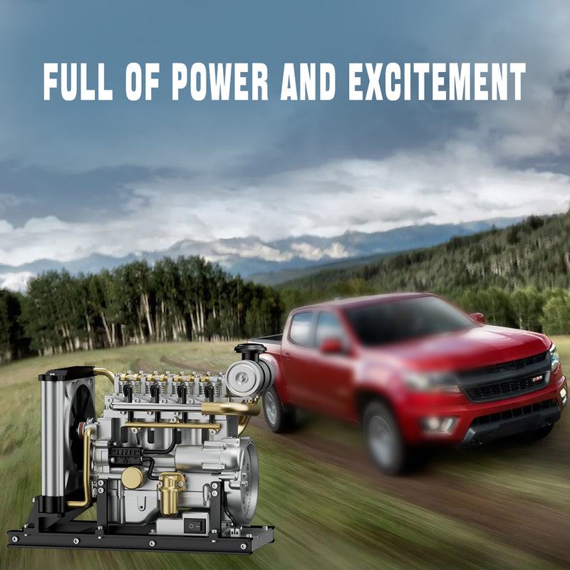 TECHING Workable Mini Diesel Engine Metal Model Kits DIY OHV 4-cylinder ...
