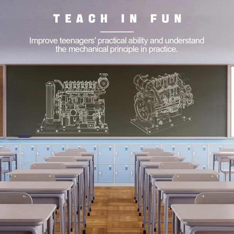 TECHING Workable Mini Diesel Engine Metal Model Kits DIY OHV 4-cylinder ...