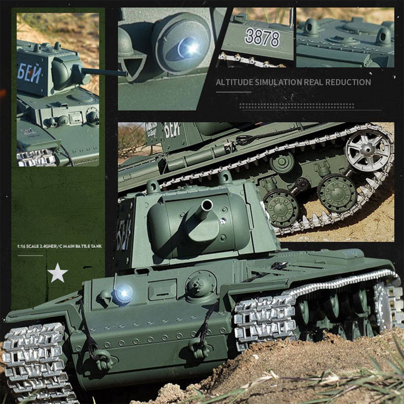 Upgrade 1:16 Soviet KV - 1's Heavy Tank 2.4G  Metal RC Military Tank Model with Sound Smoke Shooting Effect - stirlingkit