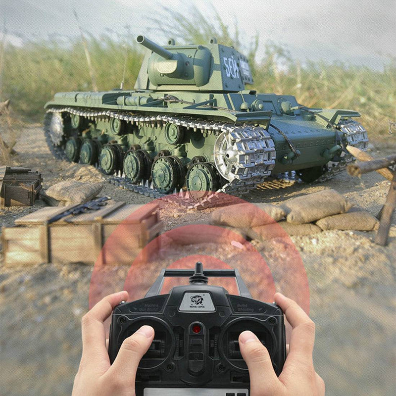 Upgrade 1:16 Soviet KV - 1's Heavy Tank 2.4G  Metal RC Military Tank Model with Sound Smoke Shooting Effect - stirlingkit