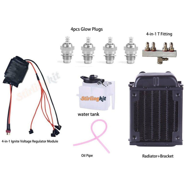 Upgrade Starter 4-in-1 Ignite Voltage Regulator Module Cooling Radiator 4in1 T Fitting Full Kit for TOYAN FS-L400 Engine Model - stirlingkit