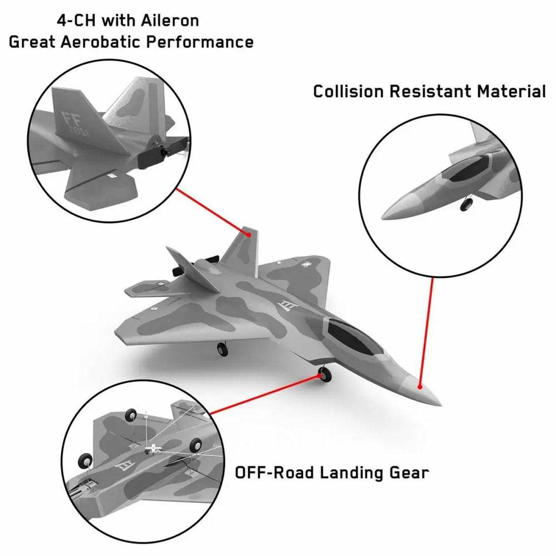 VOLANTEXRC F22 Raptor 260mm Wingspan 2.4G 4CH Airplane with Xpilot Gyro- RTF - stirlingkit