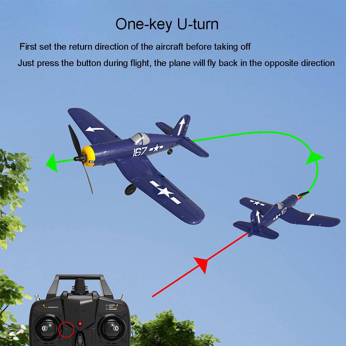 VOLANTEXRC F4U Corsair Airplane 400mm Wingspan Airplane with Xpilot Gyro  - RTF - stirlingkit