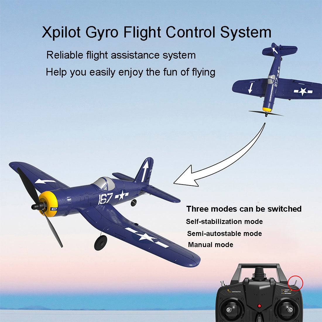 VOLANTEXRC F4U Corsair Airplane 400mm Wingspan Airplane with Xpilot Gyro  - RTF - stirlingkit