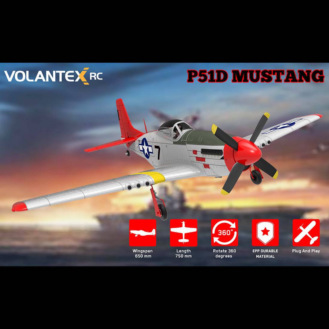 VOLANTEXRC P-51D RTF Beginner 2.4G RC EPO Fixed Wing Aircraft - stirlingkit