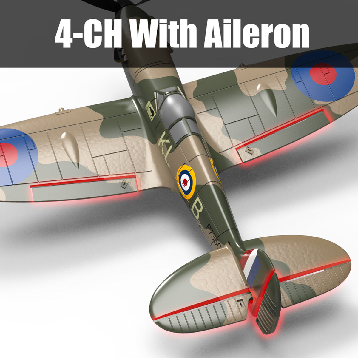 VOLANTEXRC RTF 2.4Ghz 4CH RC Aircraft  EPP Foam Military Airplane Model Spitfire for Beginners - stirlingkit