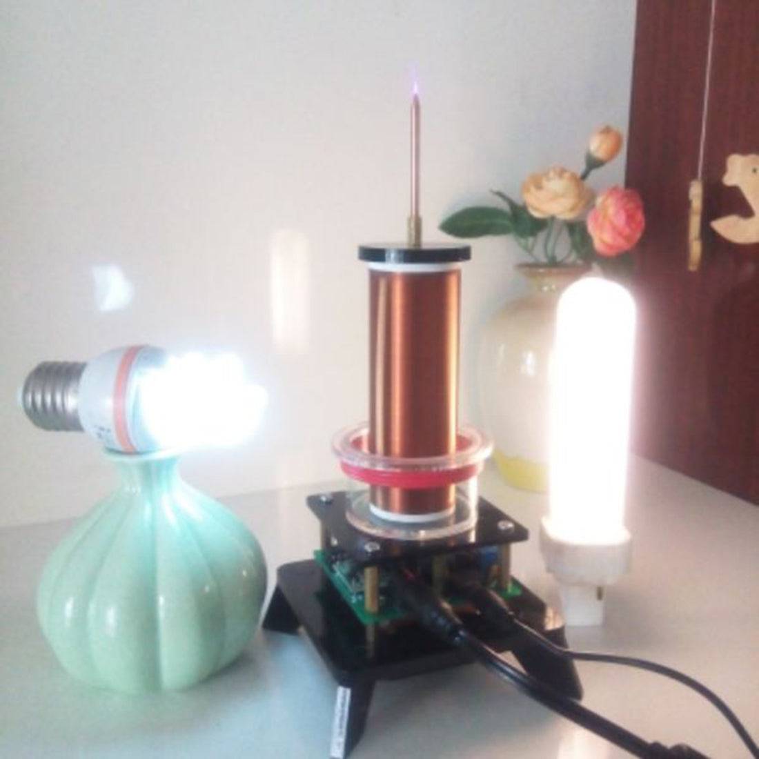 Wireless Power Transmission Table Musical Tesla Coil Plasma Motor Speaker - US Plug - stirlingkit