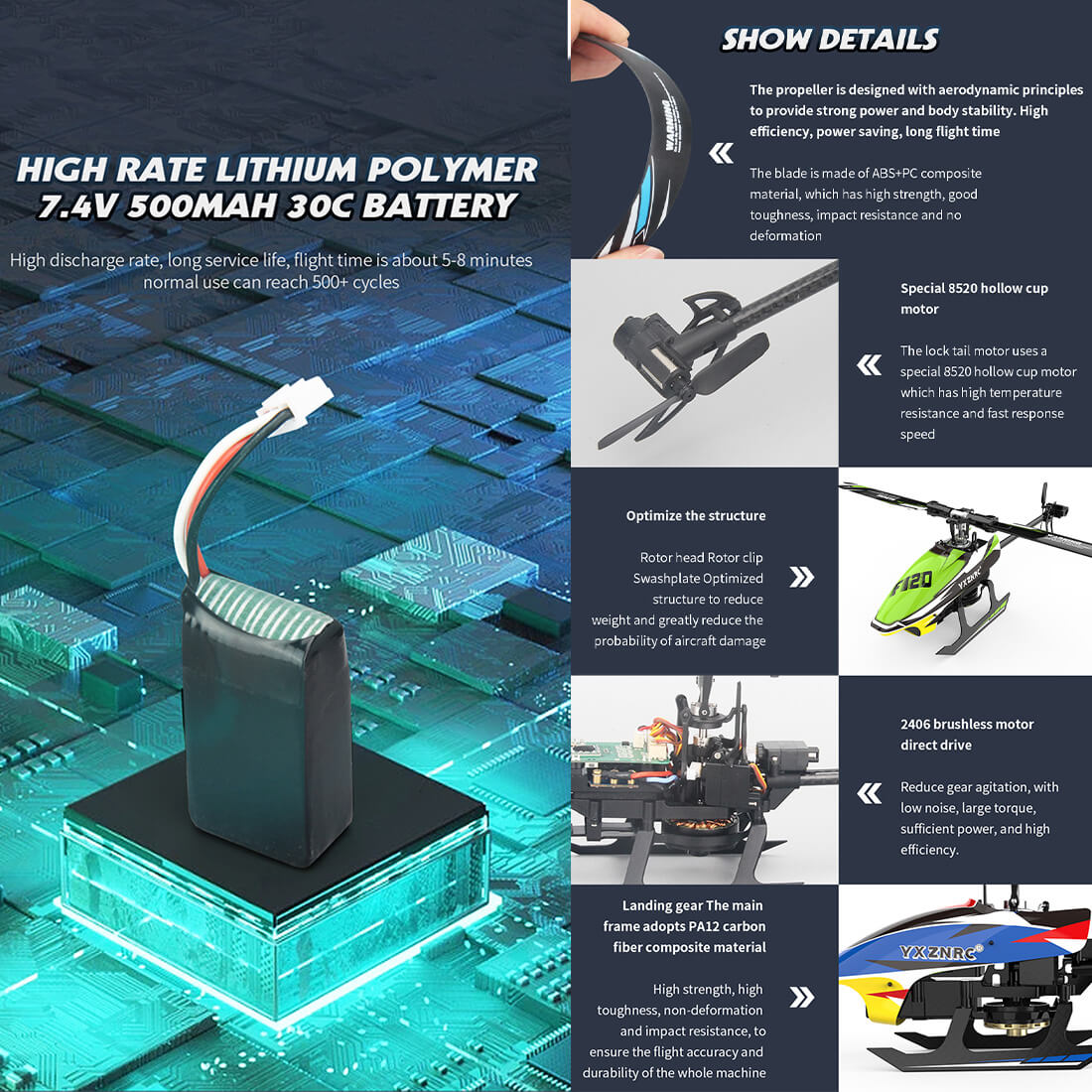 YU XIANG F120 2.4G 6CH Aircraft Direct Drive Brushless RC Helicopter Model RTF - stirlingkit