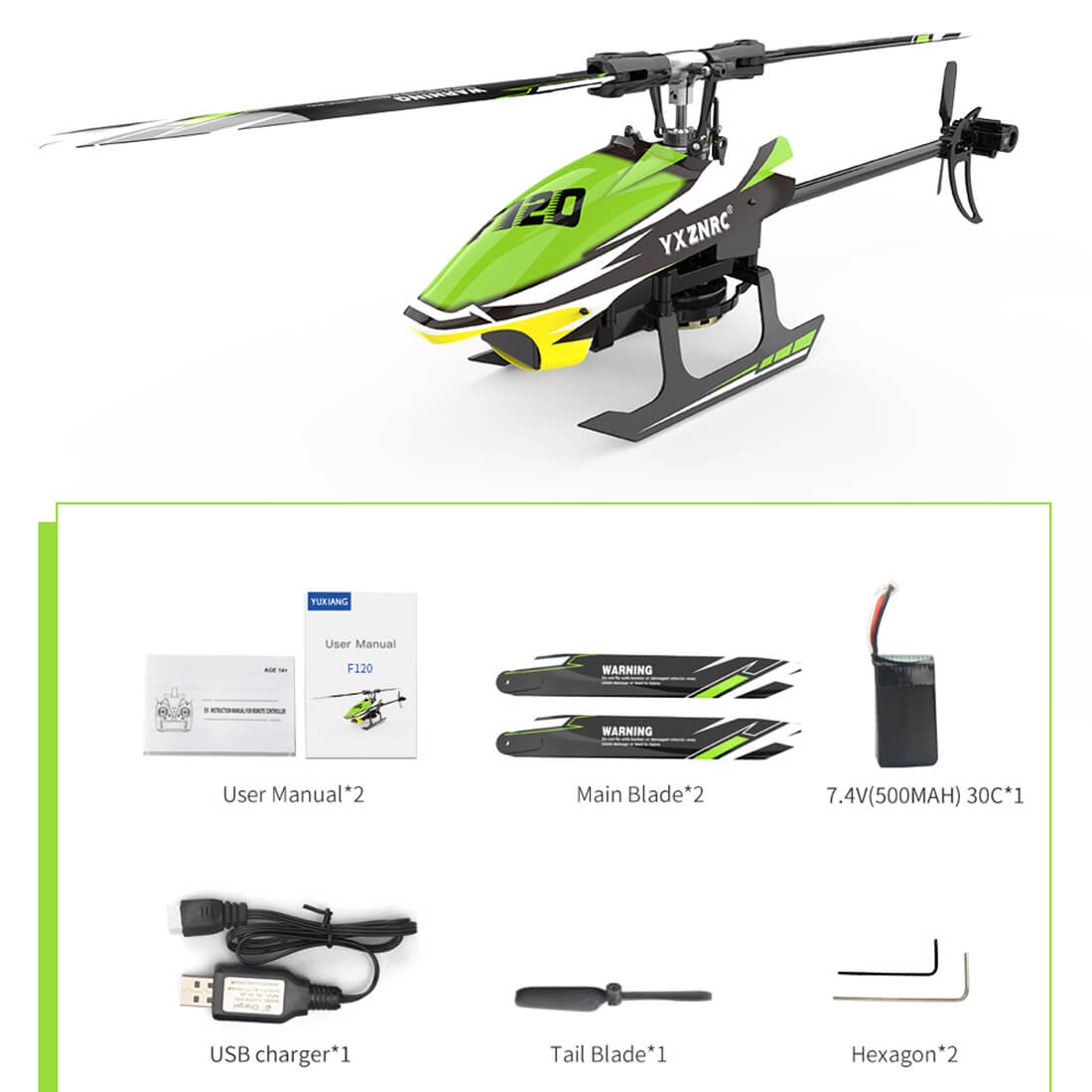 YU XIANG F120 2.4G 6CH Aircraft Direct Drive Brushless RC Helicopter Model RTF - stirlingkit