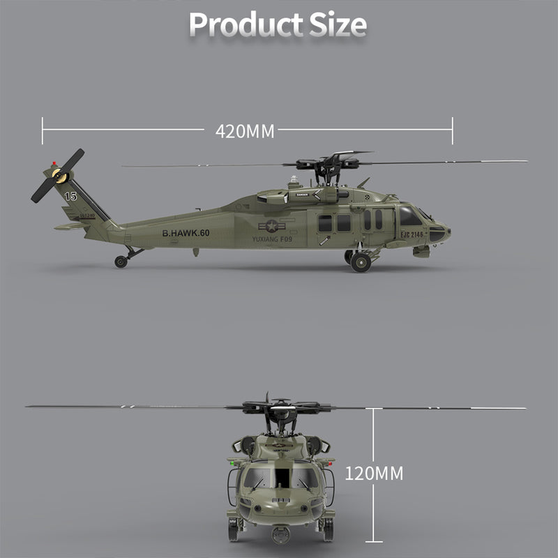 YUXIANG YXZNRC F09 RC Military Helicopter 1/47 2.4G 6CH Brushless RTF for Adults - stirlingkit