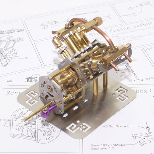 Mini V4 Brass Steam Engine Model Reverse Gearbox (without Boiler) - stirlingkit