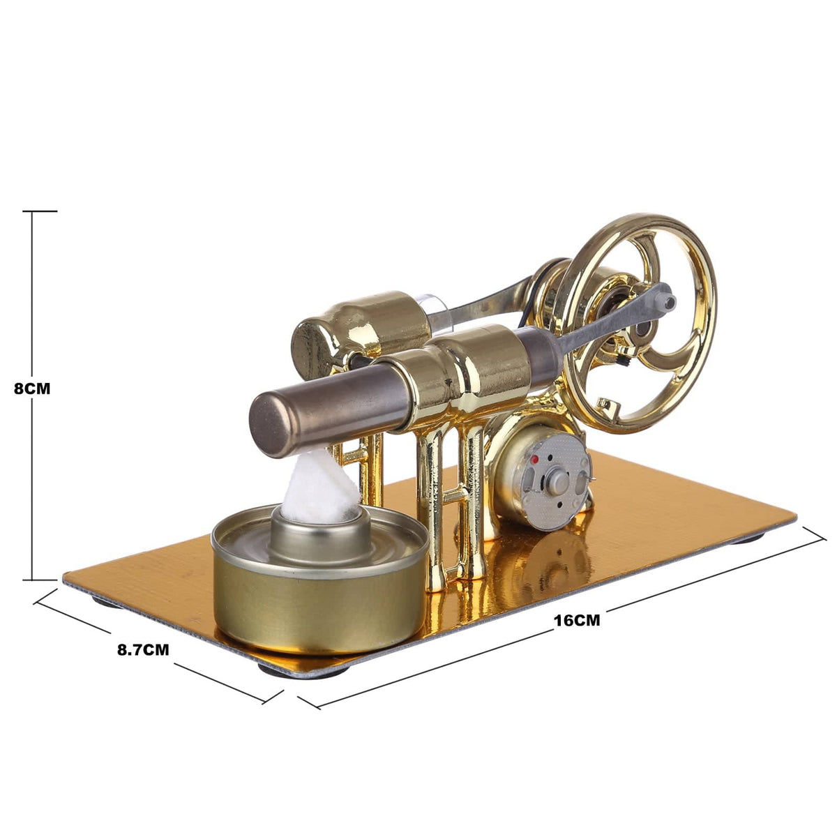 γ-Type Golden Single Cylinder Sterling Engine Generator Stirling Model with LED Diode and Bulb Science Experiment Educational Toy - stirlingkit