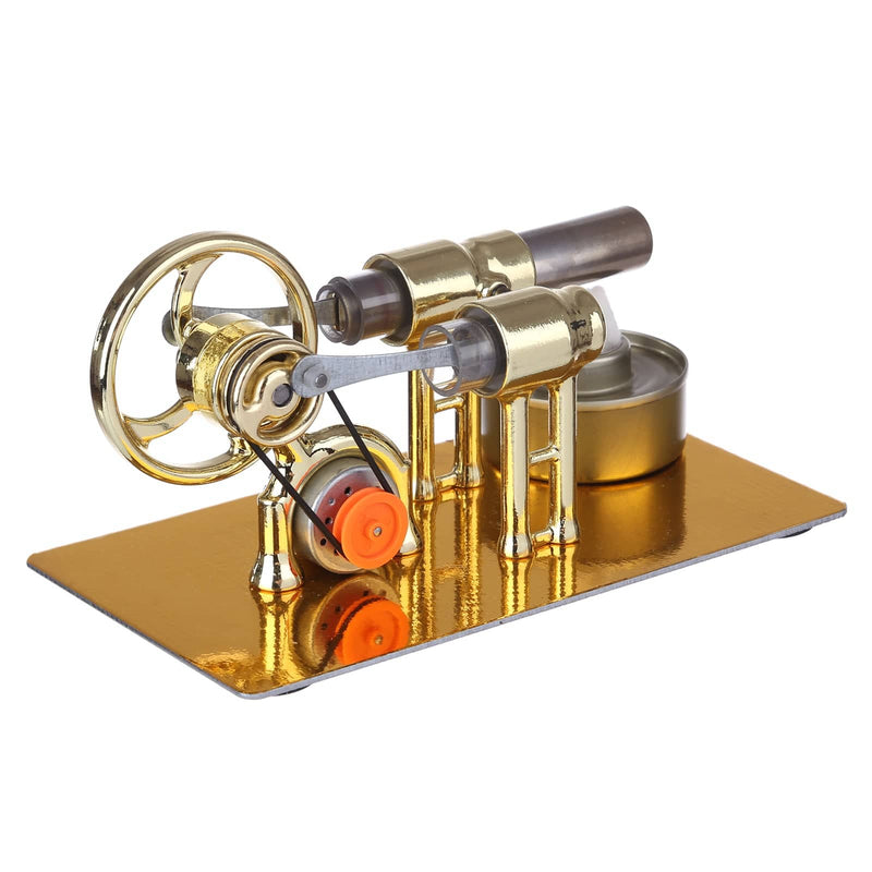γ-Type Golden Single Cylinder Sterling Engine Generator Stirling Model with LED Diode and Bulb Science Experiment Educational Toy - stirlingkit